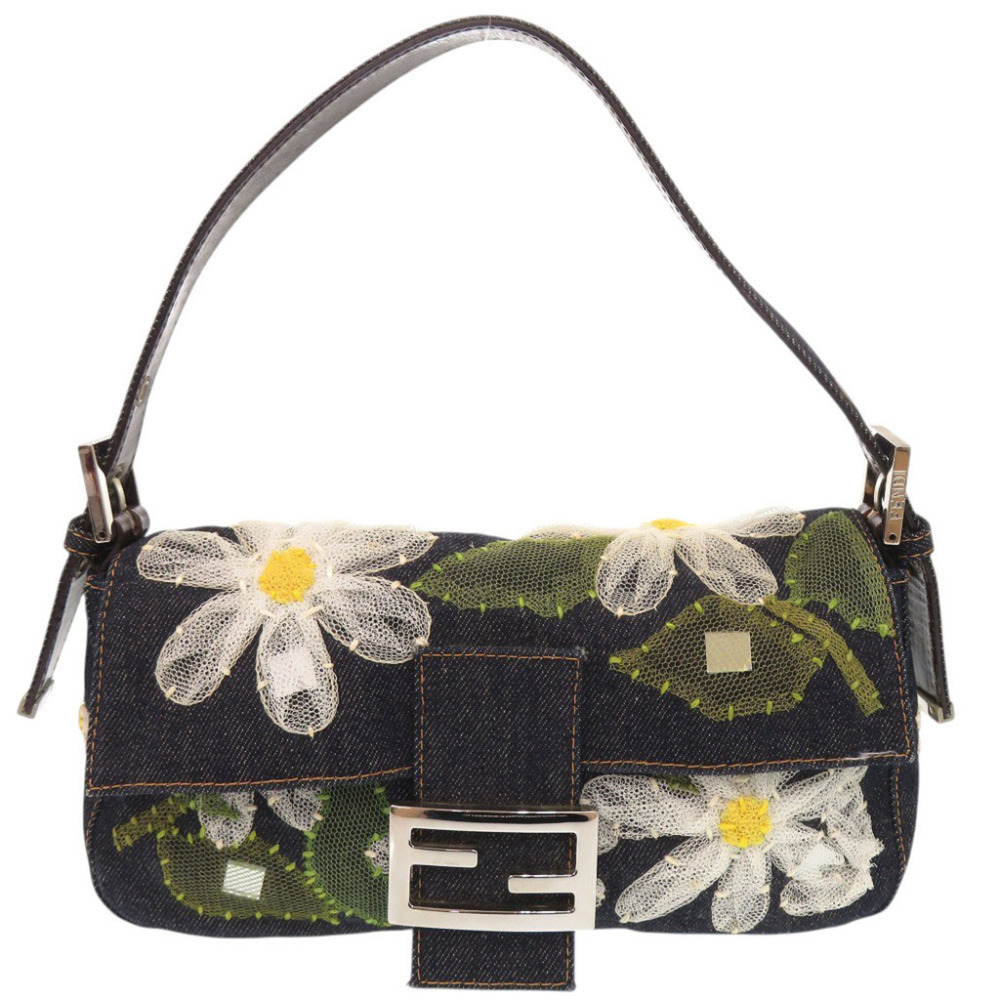 Fendi Flower Mamma Bucket Denim Leather One-Shoulder Bag Handbag 0071FENDI